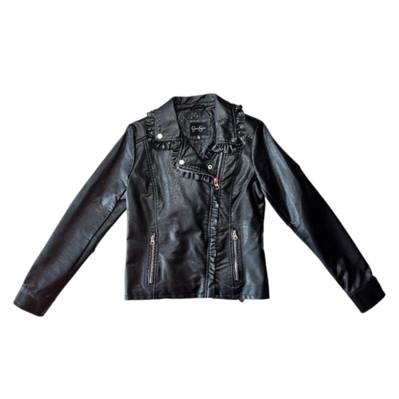 NWT Jessica Simpson Ruffled Black Faux Moto Leather Jacket Size Small - Picture 4 of 16